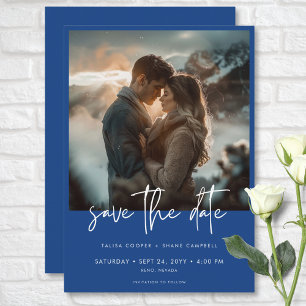 Minimal French Blue Modern Photo Wedding Save The Date