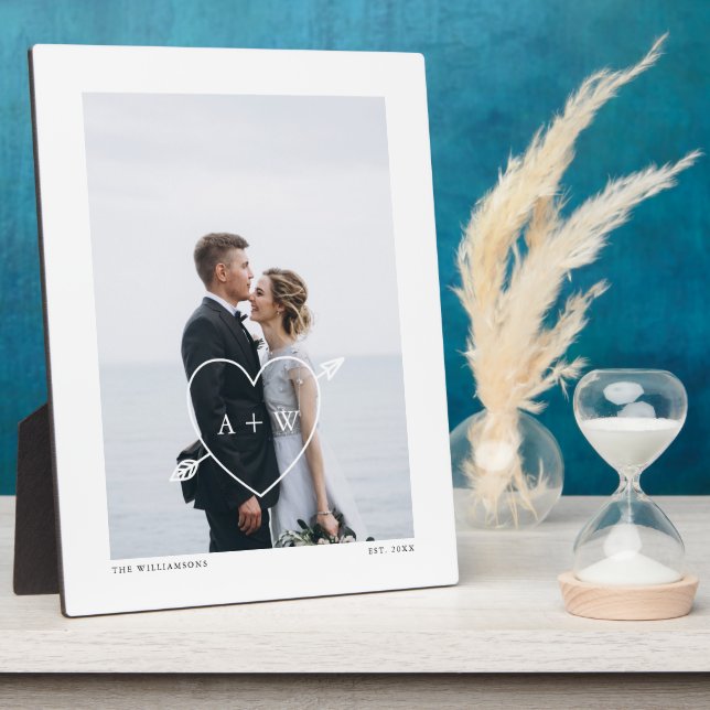 Minimal Full Wedding Photo, Heat & Arrow Initials Plaque (Side)