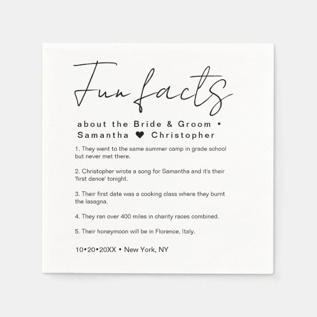 Minimal fun fact about bride groom Wedding Napkin (Front)