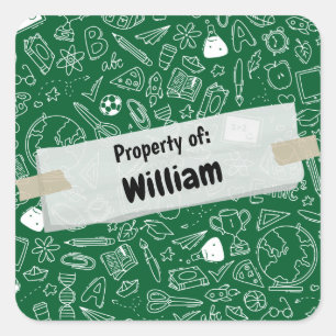 Minimal Fun School Supplies Pattern Personalized S Square Sticker