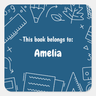Minimal Fun School Supplies Pattern Personalized Square Sticker