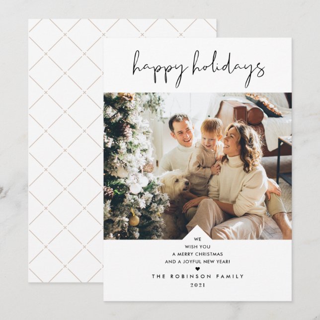 Minimal Fun Typography Black White Christmas Photo Holiday Card (Front/Back)