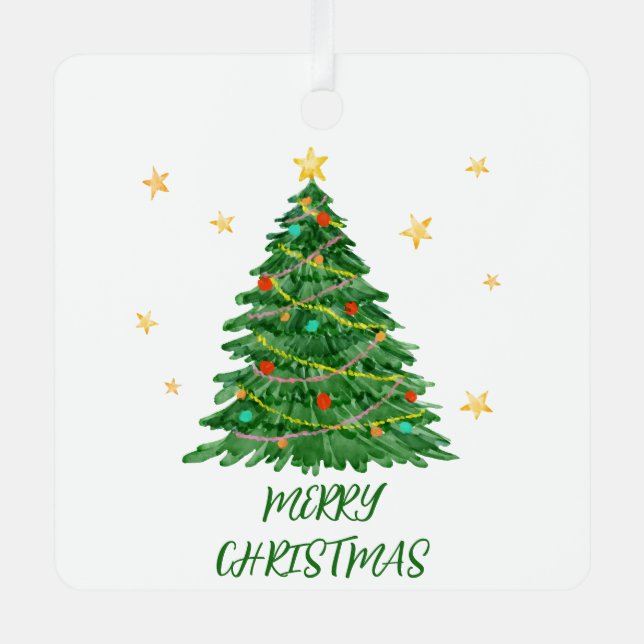 Minimal Fun Watercolor Tree Metal Ornament (Front)