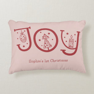 Minimal Fun Whimsical Joy Graphic Christmas Gift Accent Pillow