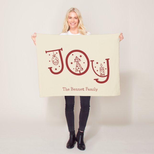 Minimal Fun Whimsical Joy Graphic Christmas Gift Fleece Blanket (In Situ)