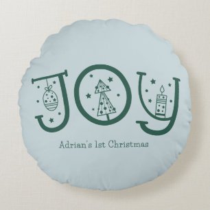 Minimal Fun Whimsical Joy Graphic Christmas Gift Round Pillow