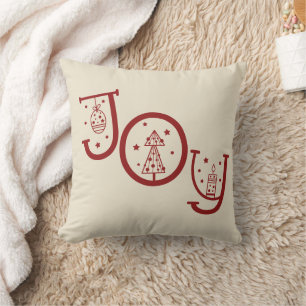 Minimal Fun Whimsical Joy Graphic Christmas Gift Throw Pillow