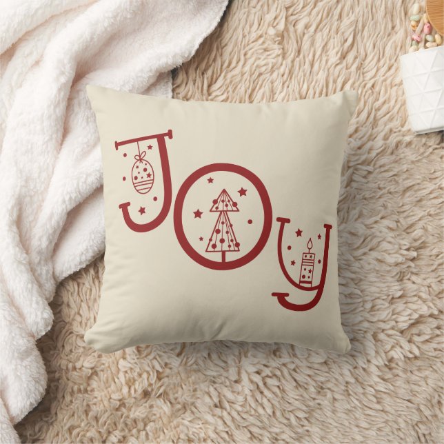 Minimal Fun Whimsical Joy Graphic Christmas Gift Throw Pillow (Blanket)