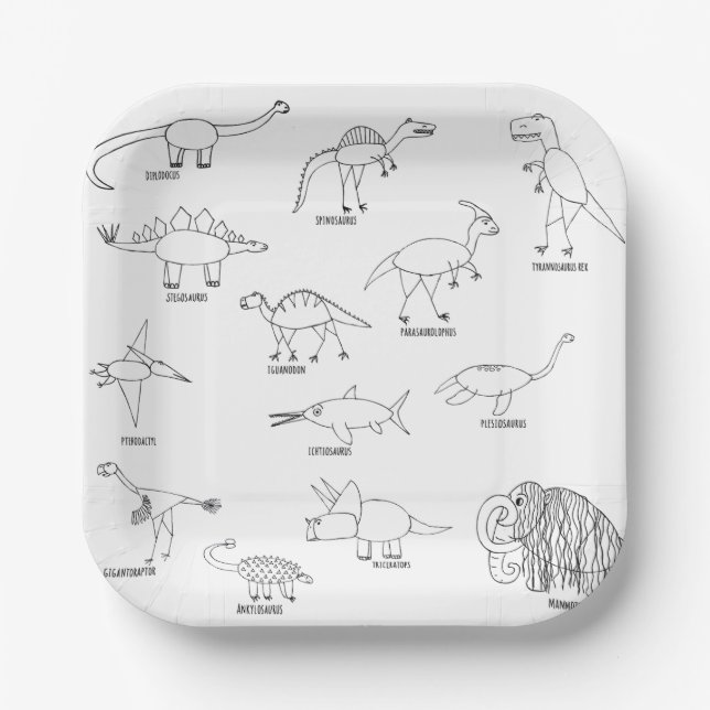 Minimal Funny Educational Dinosaur Kids Party  Paper Plate (Front)
