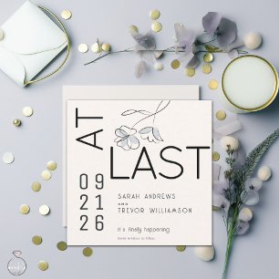 Minimal Funny Modern Floral Dusty Blue and Buff Invitation