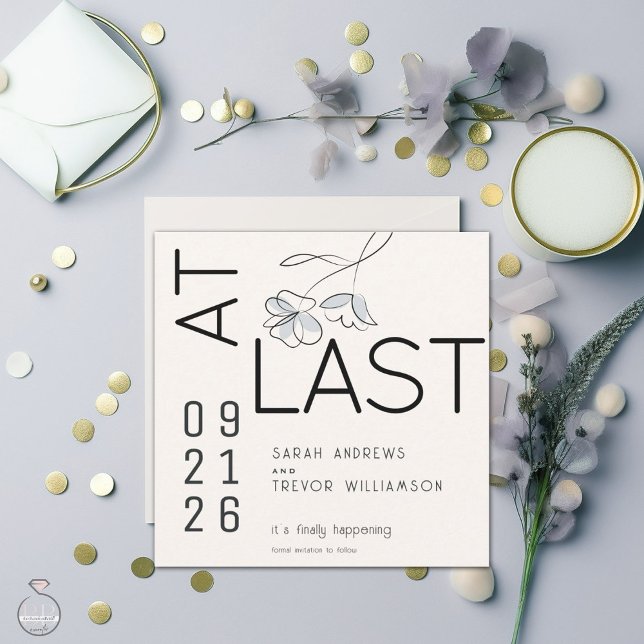 Minimal Funny Modern Floral Dusty Blue and Buff  Invitation (Creator Uploaded)