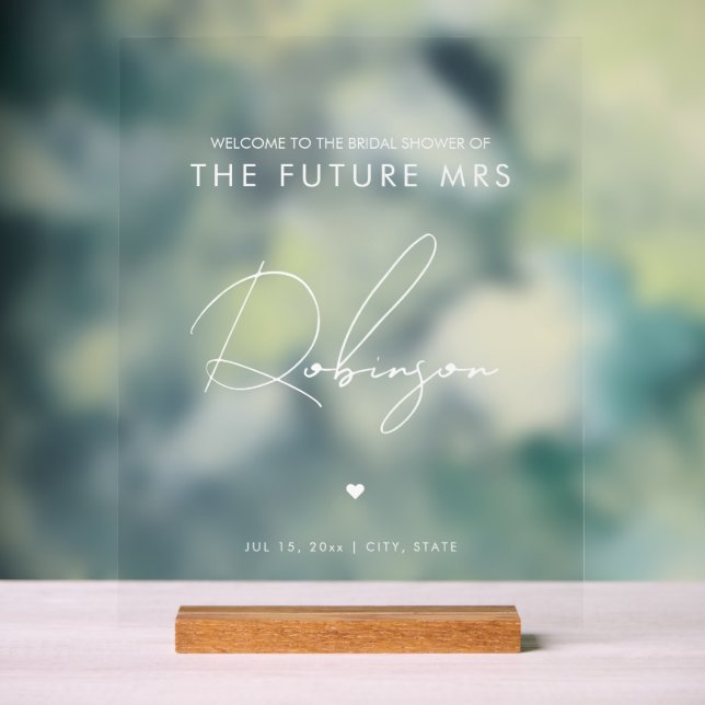 Minimal FUTURE MRS Bridal Shower Welcome White Acrylic Sign (Neutral)