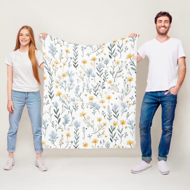 Minimal Gentle Colourful Garden Wildflowers Nurser Fleece Blanket (In Situ)