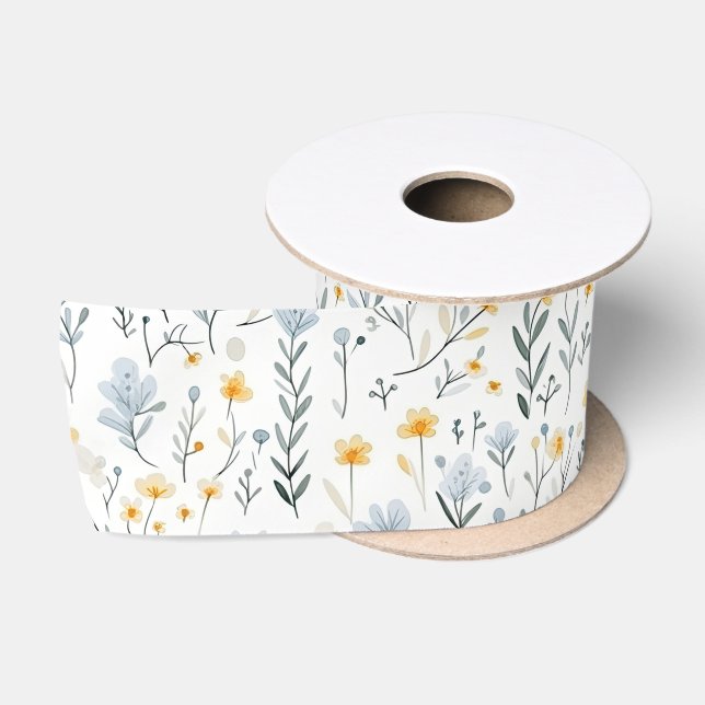 Minimal Gentle Colourful Garden Wildflowers Nurser Satin Ribbon (Spool)