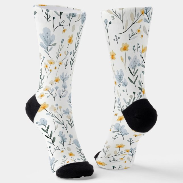 Minimal Gentle Colourful Garden Wildflowers Nurser Socks (Angled)