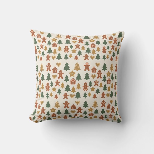 Minimal Gingerbread Pattern Throw Pillow (Front)
