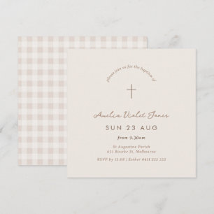 Minimal Gingham Baptism Christening Square Invite