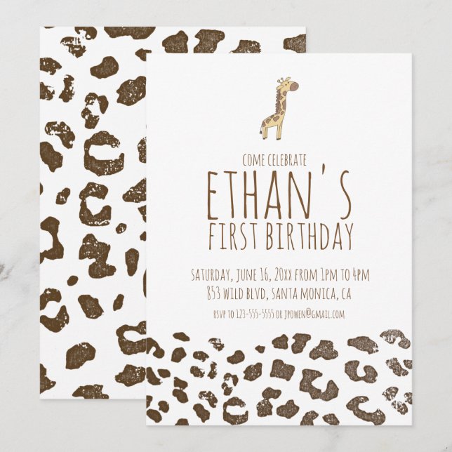 Minimal Giraffe Themed Birthday Invitation (Front/Back)