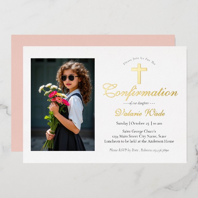 Minimal Girls Photo Confirmation Invitations (Front/Back)