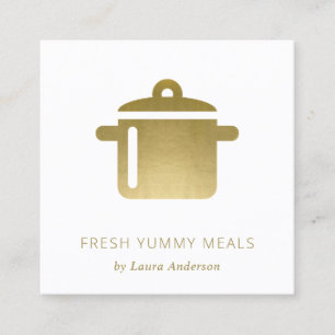 MINIMAL GLAM GOLD FAUX POT MEAL CHEF CATERING SQUARE BUSINESS CARD