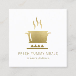 MINIMAL GLAM GOLD FAUX POT MEAL CHEF CATERING SQUARE BUSINESS CARD