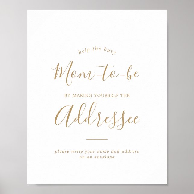 Minimal Gold Baby Shower Address an Envelope Sign (Front)