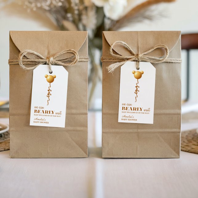 Minimal Gold Bear Balloon Bearly Wait Étiquette (Créateur téléchargé)