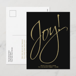 Minimal Gold & Black Simple Joy Unique Elegant Holiday Postcard