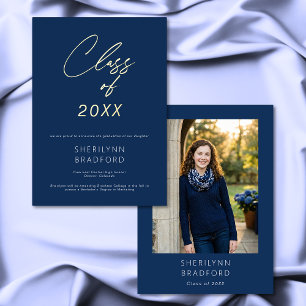 Minimal Gold Blue & White Graduation Announcement