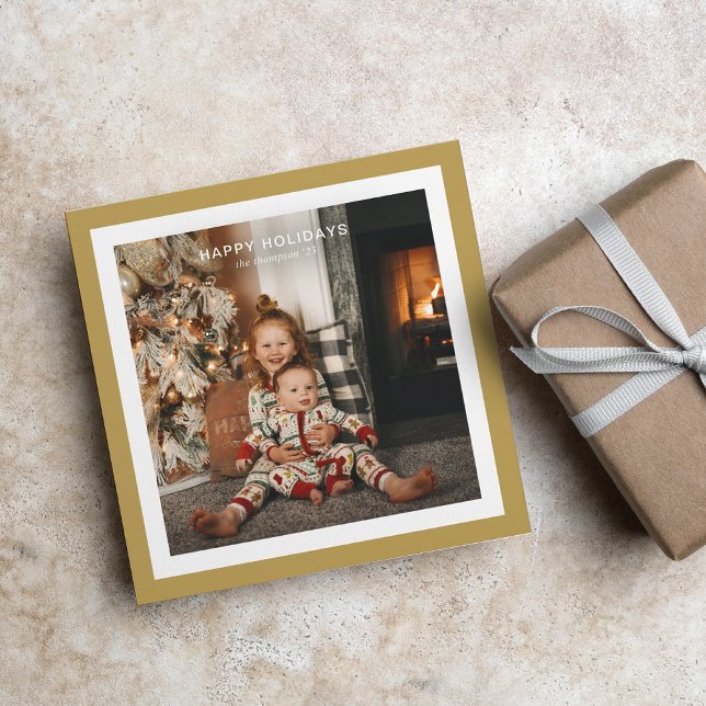 Minimal Gold Bold Square Border 1 Photo Christmas Holiday Card (Creator Uploaded)