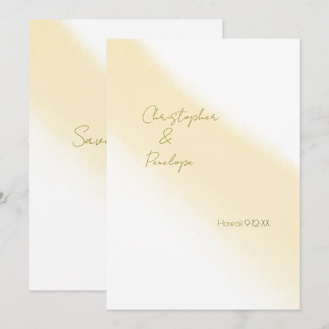 Minimal Gold Calligraphy Watercolor Save the Date  Invitation (Front/Back)