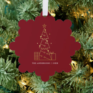 Minimal Gold Christmas Tree Modern Red Ornament Card