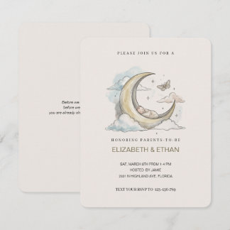 Minimal Gold Crescent Moon Swaddled Baby Shower Invitation