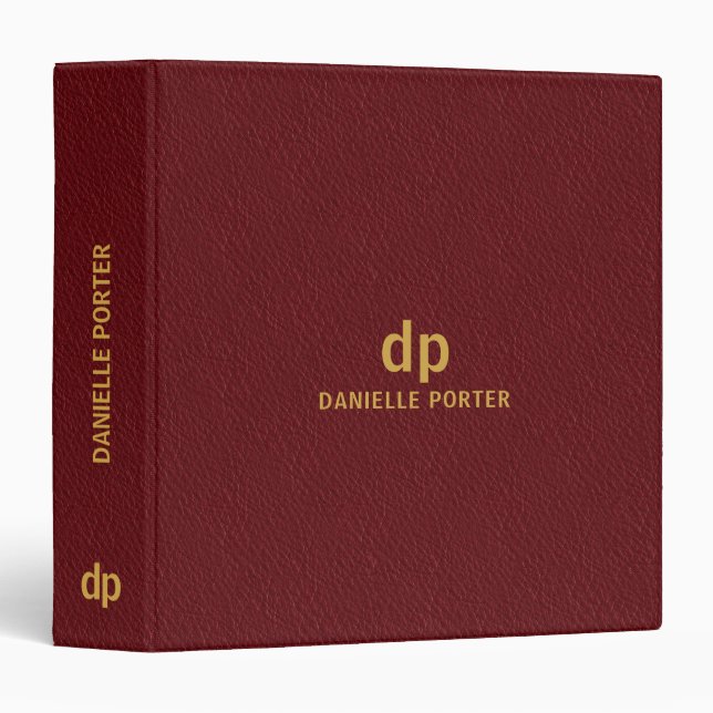 Minimal gold dark red leather texture print binder (Front/Spine)