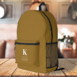Minimal Gold Elegant Sophisticated Luxe Monogram Printed Backpack<br><div class="desc">A minimalist vertical design in an elegant style with a gold feature colour and large typographic initial monogram. The text can easily be customized for a design as unique as you are!</div>