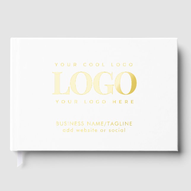 Minimal Gold Foil Business Company Custom Logo Guest Book (Front)