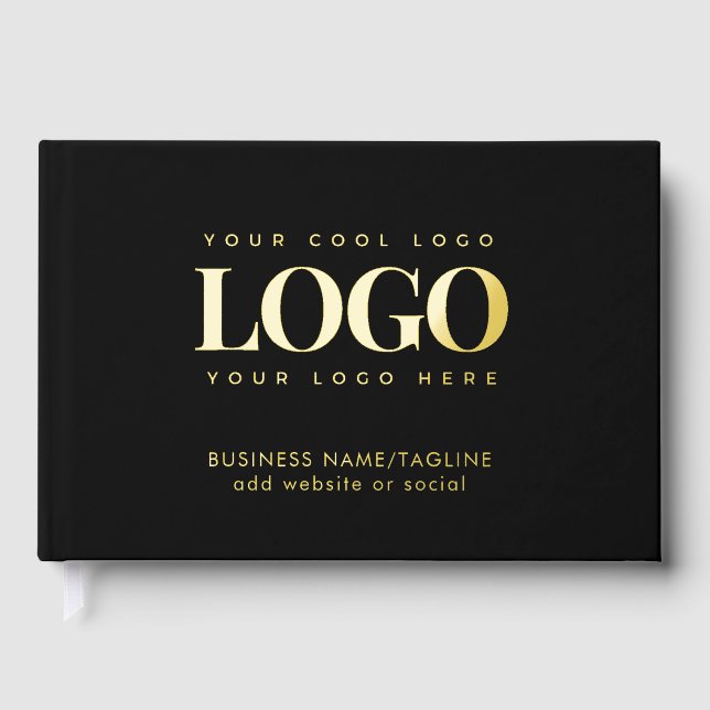Minimal Gold Foil Business Company Custom Logo Guest Book (Front)