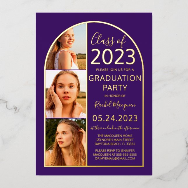 Minimal Gold Foil Purple Arch Photo Graduation (Front)