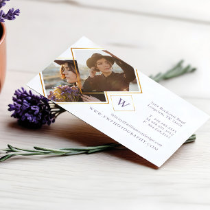 Minimal Gold Geometric Photo Frame & Monogram Business Card