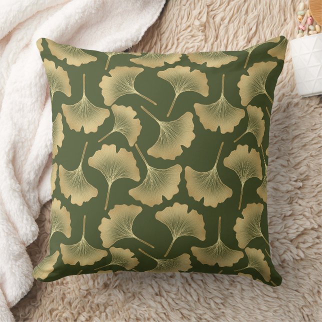 Minimal Gold Ginkgo Pattern Throw Pillow (Blanket)