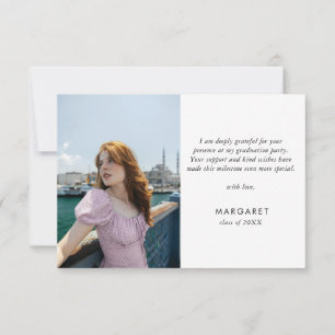 Minimal Gold Grad Cap Modern Photo Graduation Thank You Card