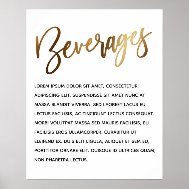 Minimal Gold Handwriting Simple Event Beverages Poster (Front)