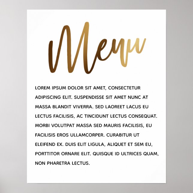 Minimal Gold Handwriting Simple Event Menu Poster (Front)