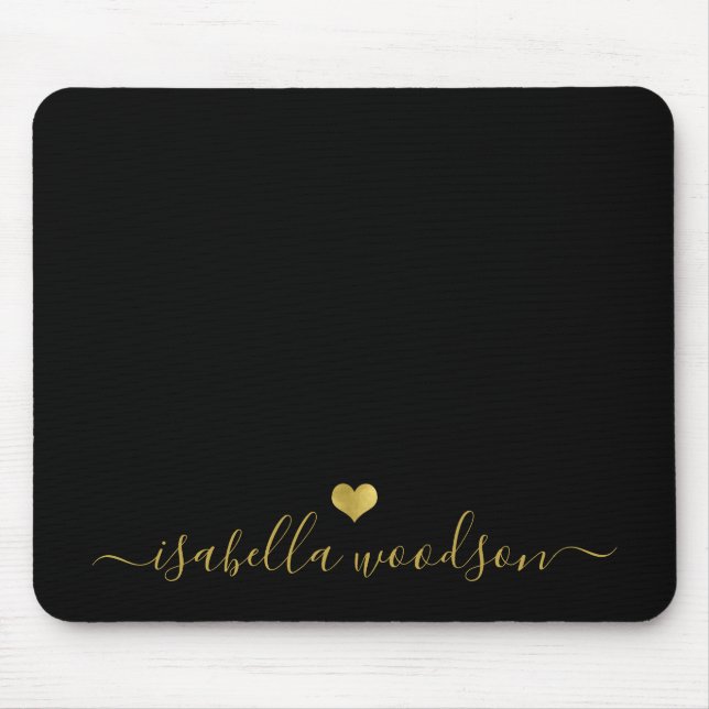 Minimal Gold Heart Script Signature Name  Mouse Pad (Front)