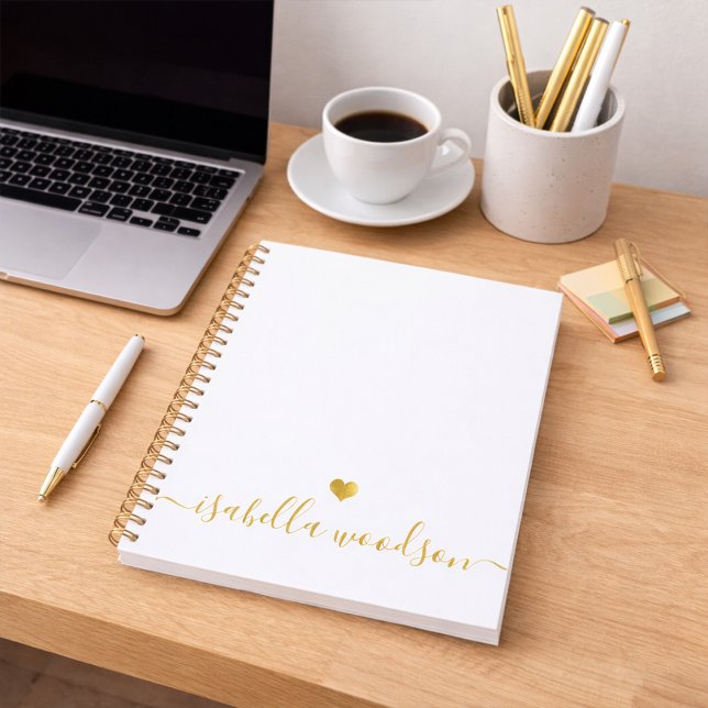 Minimal Gold Heart Script Signature Name  Notebook (Creator Uploaded)