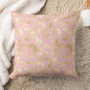 Minimal Gold Leaf Pattern on Soft Pink Background Throw Pillow