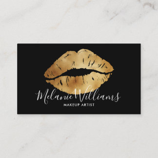 Minimal Gold Lips Business Card for Makeup Artists