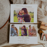 Minimal Gold Merry Almost Married HZ Save the Date Holiday Card<br><div class="desc">This minimalist gold merry and almost married horizontal save the date holiday card is the perfect simple holiday greeting for an engaged couple. The design features classic gold and white typography paired with a rustic yet elegant script font with hand lettered style. Personalize the card with 4 engagement photos, your...</div>