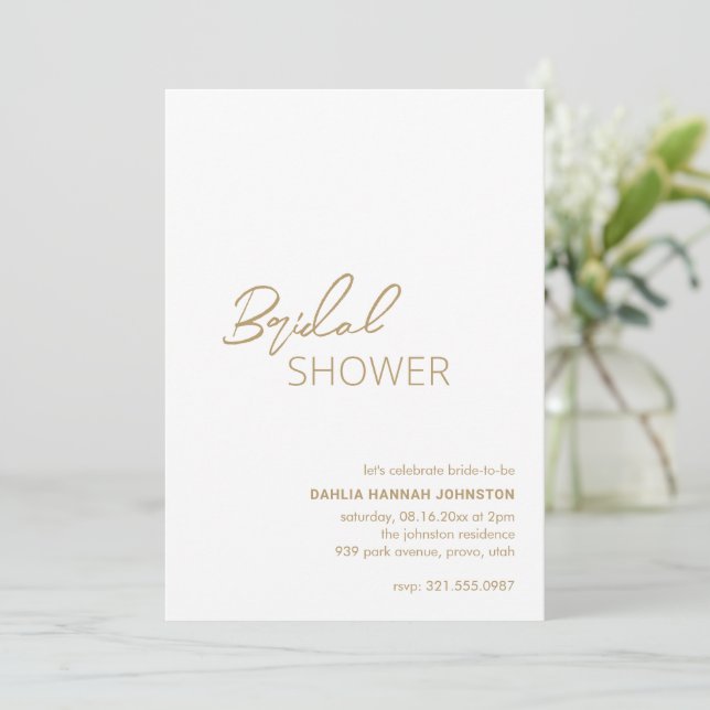 Minimal Gold Modern Bridal Shower Invitation (Standing Front)