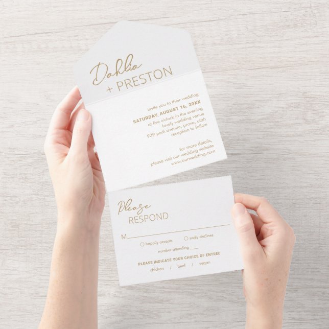 Minimal Gold Modern Wedding All In One Invitation (Tearaway)